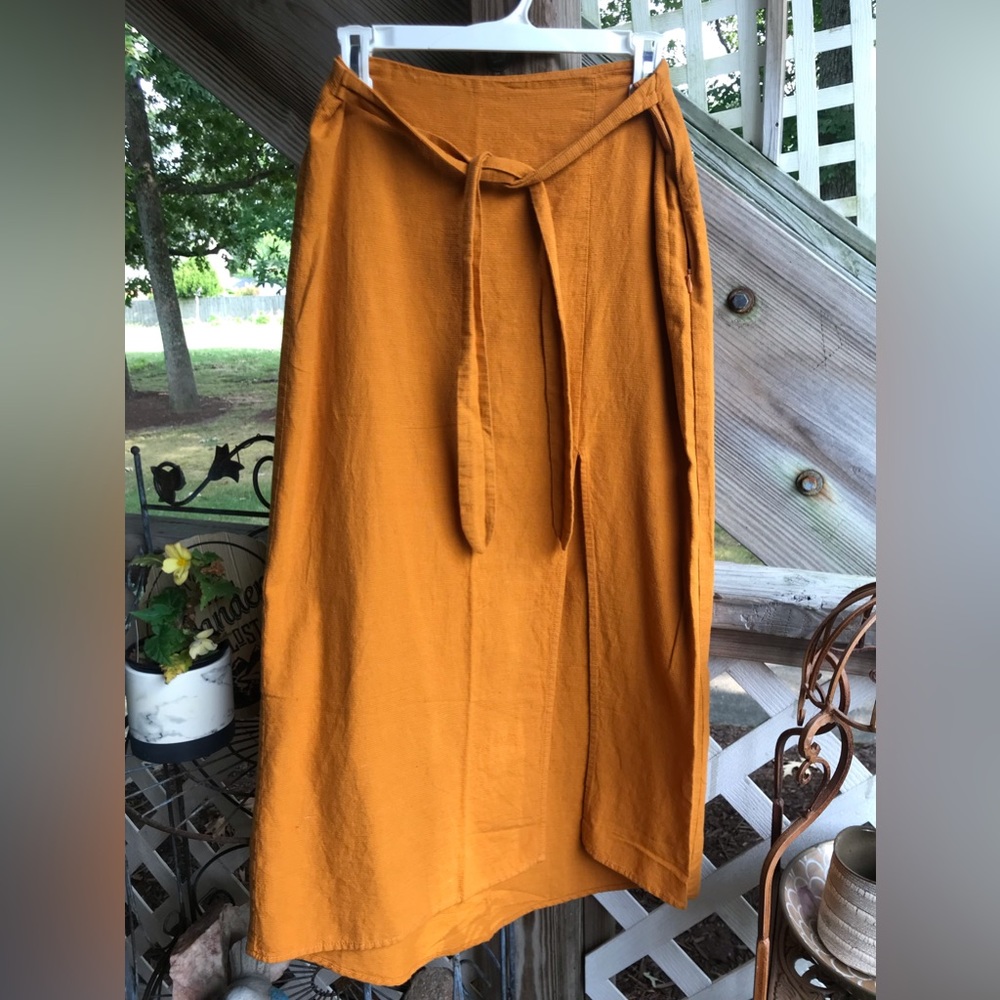 Urban Outfitters Mustard Yellow Midi Skirt with Waist Tie